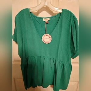 Umgee Teal Blouse with Peplum Hem Size M